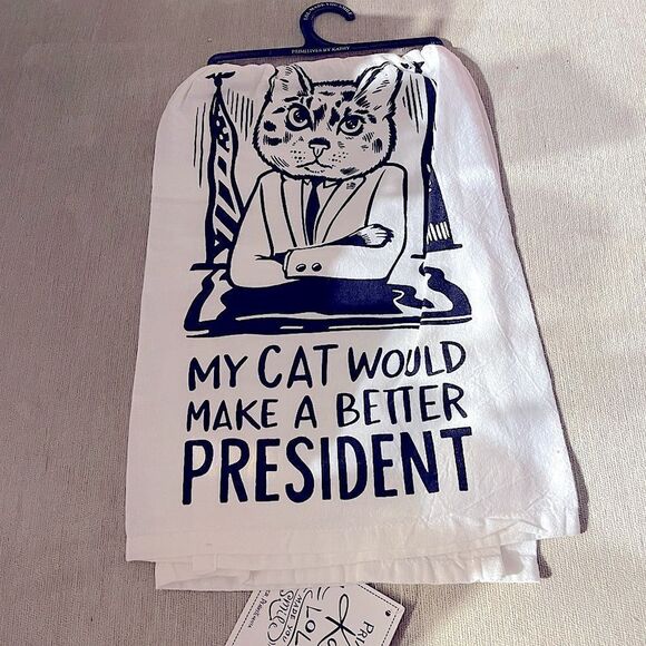 New Dish Towel Floursack Cat President from Primitives by Kathy NWT - Picture 8 of 8